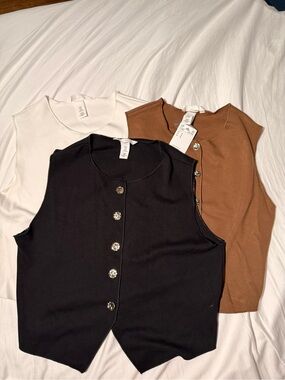 H&M Sleeveless Button-Front Knit Tank — Black, Brown, White